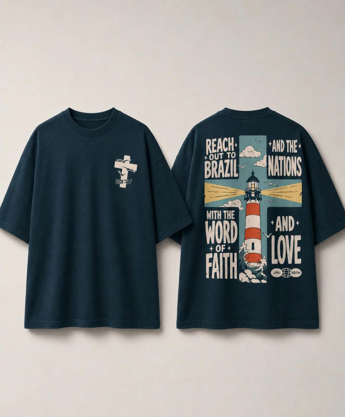 Camiseta oficial Be Brave + JPN 2026 na cor Azul Marinho, frente e costas